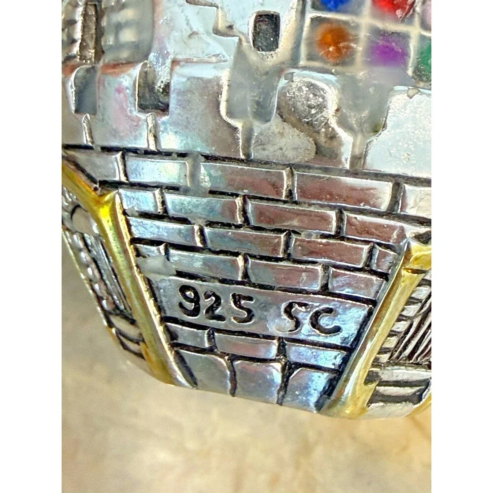 Vintage 925‎ Sterling Silver Gold Plated Jerusalem Cityscape Candlestick Holder
